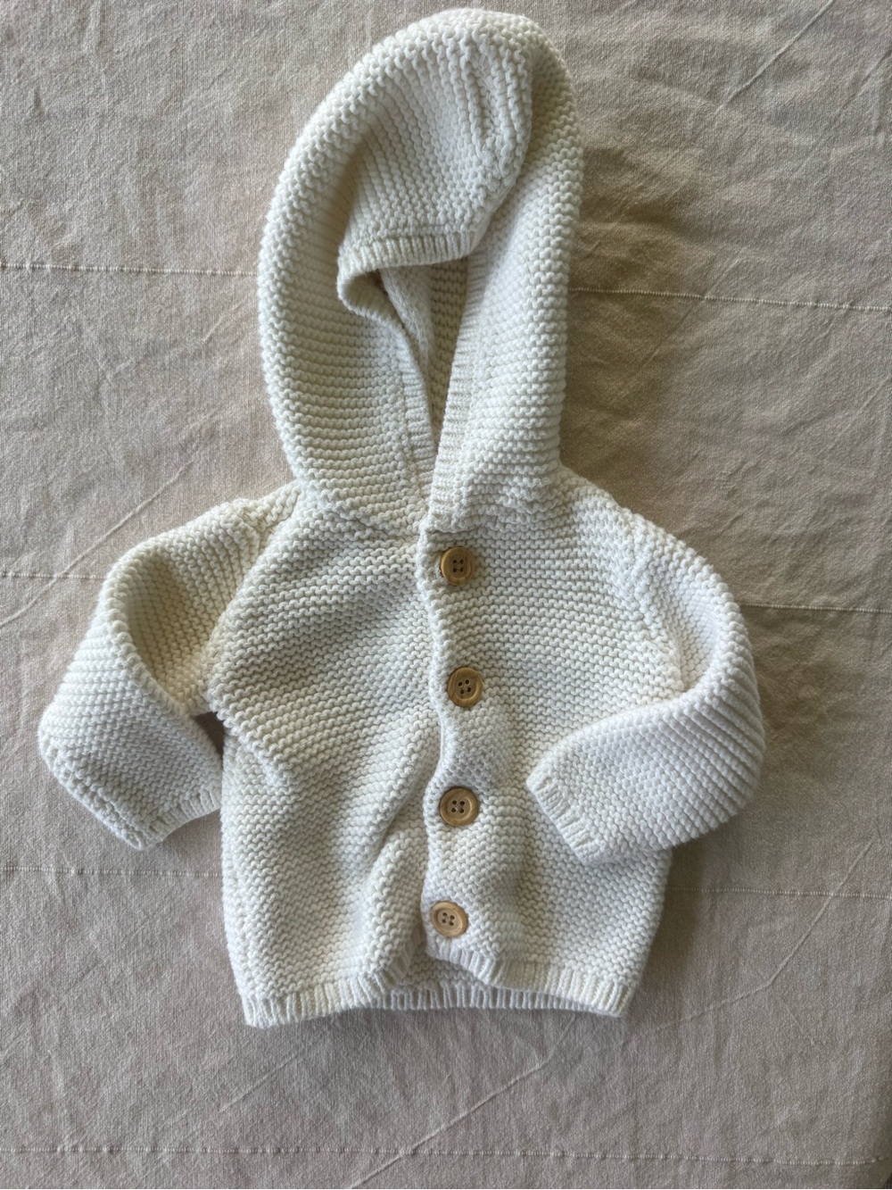 Carter's Cream Hooded Knit Baby Cardigan with Wooden Buttons